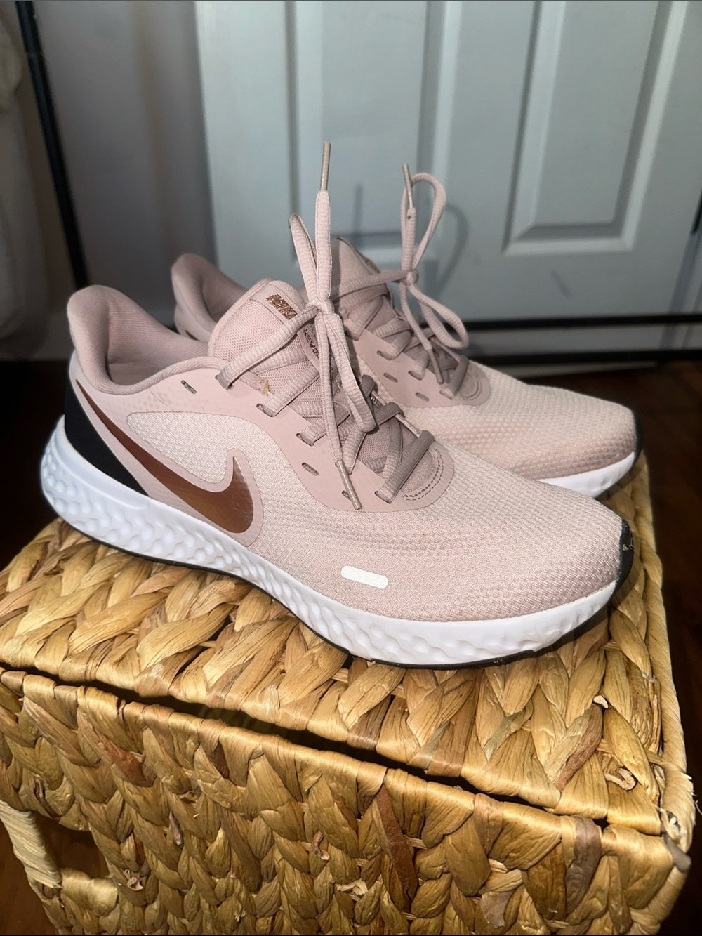 Nike Women's Running Sneakers in Blush Pink with Bronze Swoosh